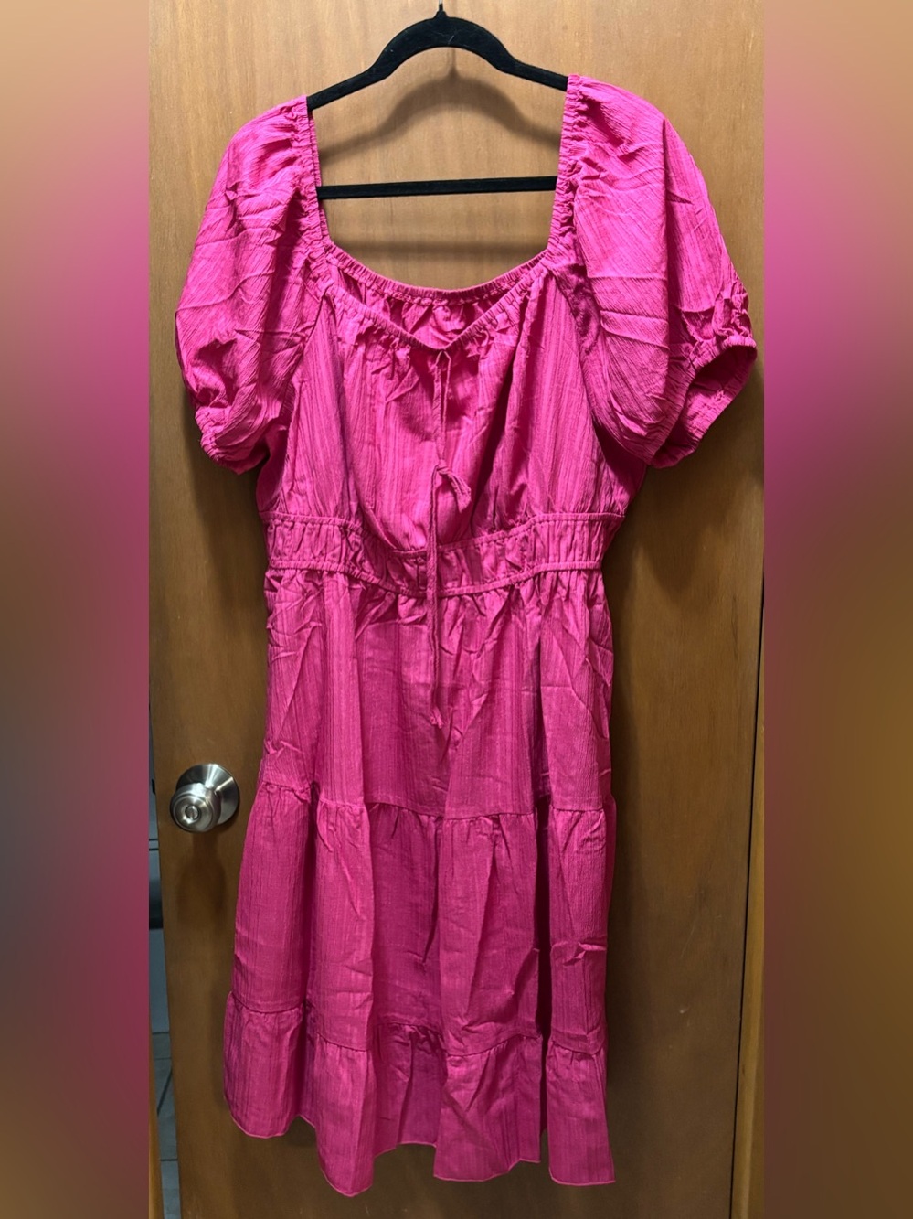 Women’s Pink Puff-Sleeve Peasant Top